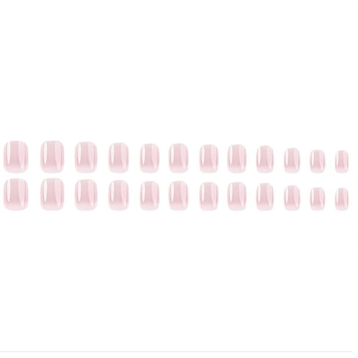 24pcs Glossy Pink Press-On Nails – Medium Square Full Cover Fake Nails