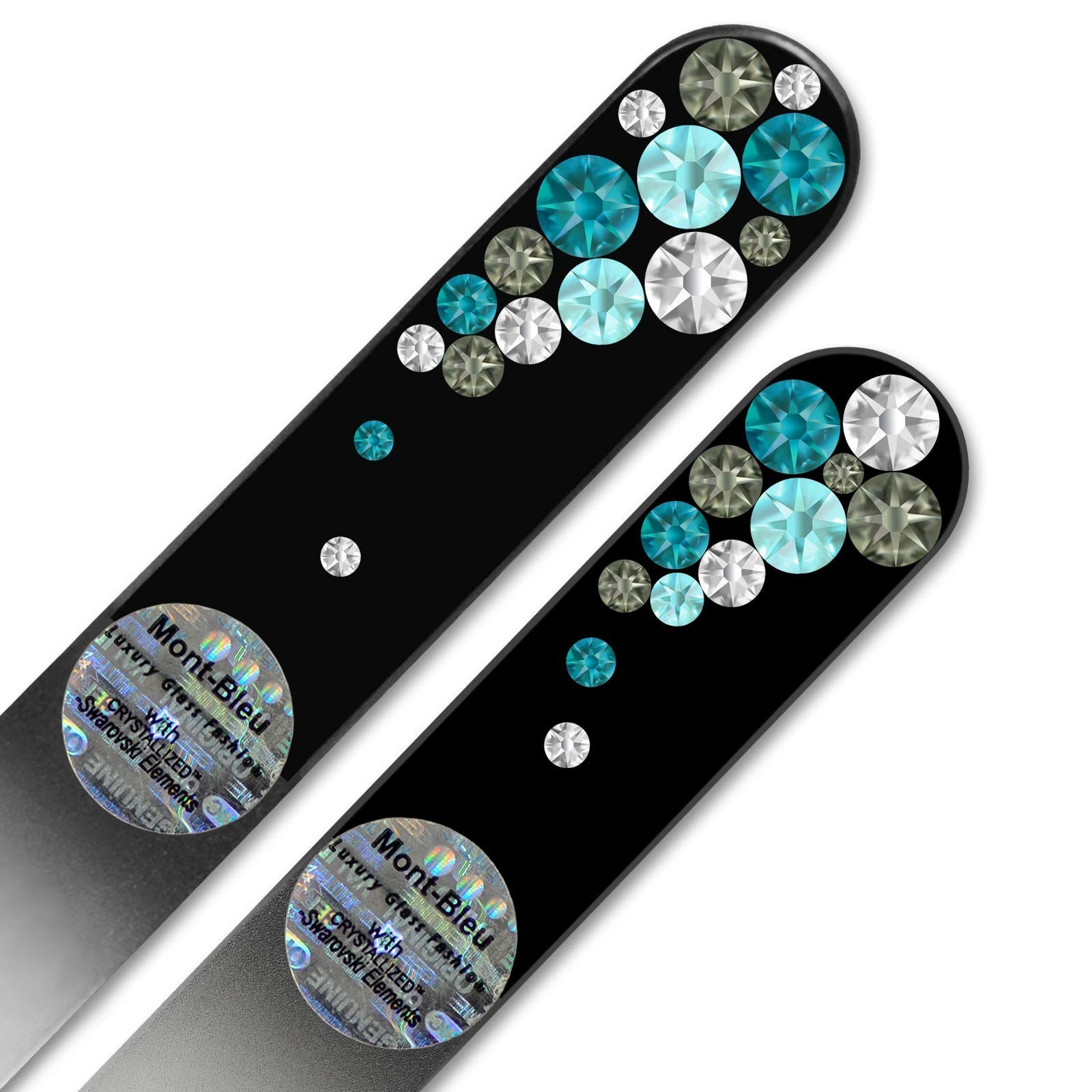 Mont Bleu Set of 2 Glass Nail Files Hand Decorated with Crystals – in Black V…