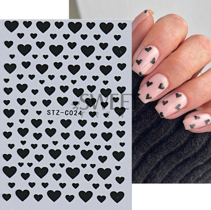3Pcs Nail Art Black White Red Stickers Decals Transfer Valentine Love Heart NS44