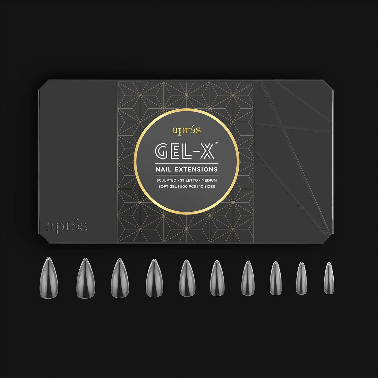 Apres Gel-X Sculpted Stiletto Medium Tips Box 10 Sizes 500pcs