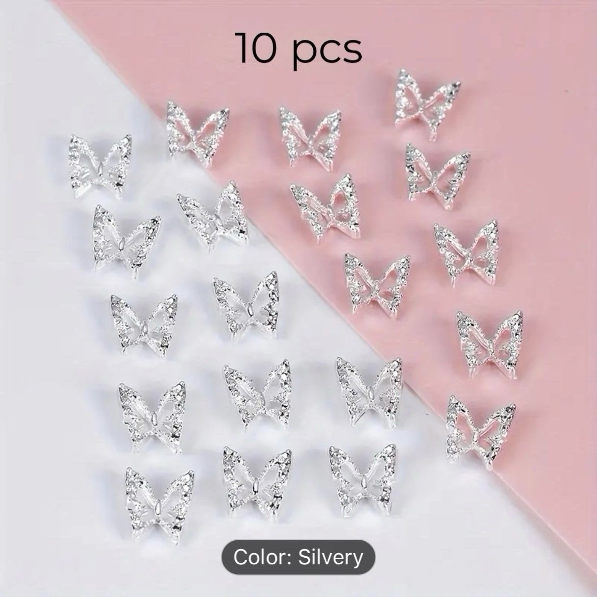 New Sparkly Silver 3D Crystal Gem 10pcs Butterfly Design Nail Art DIY Crafts