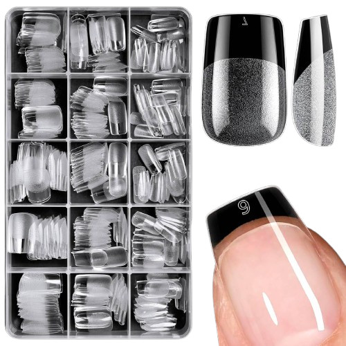 360Pcs Short Square Nail Tips, 15Sizes Square Nails Tips Clear Press on Nails So