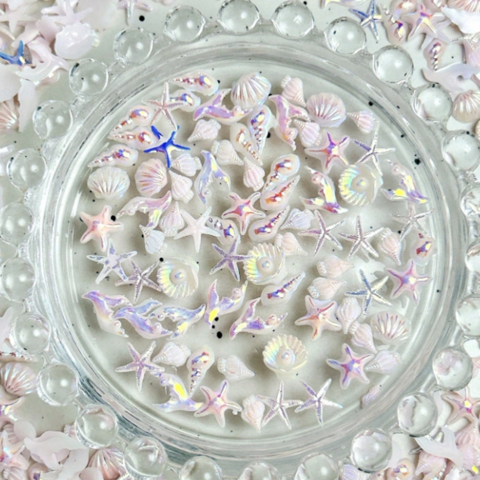 30pcs 3D Mermaid Nail Art Charms Mix Pink ABS Shell Starfish Dolphin DIY Decor