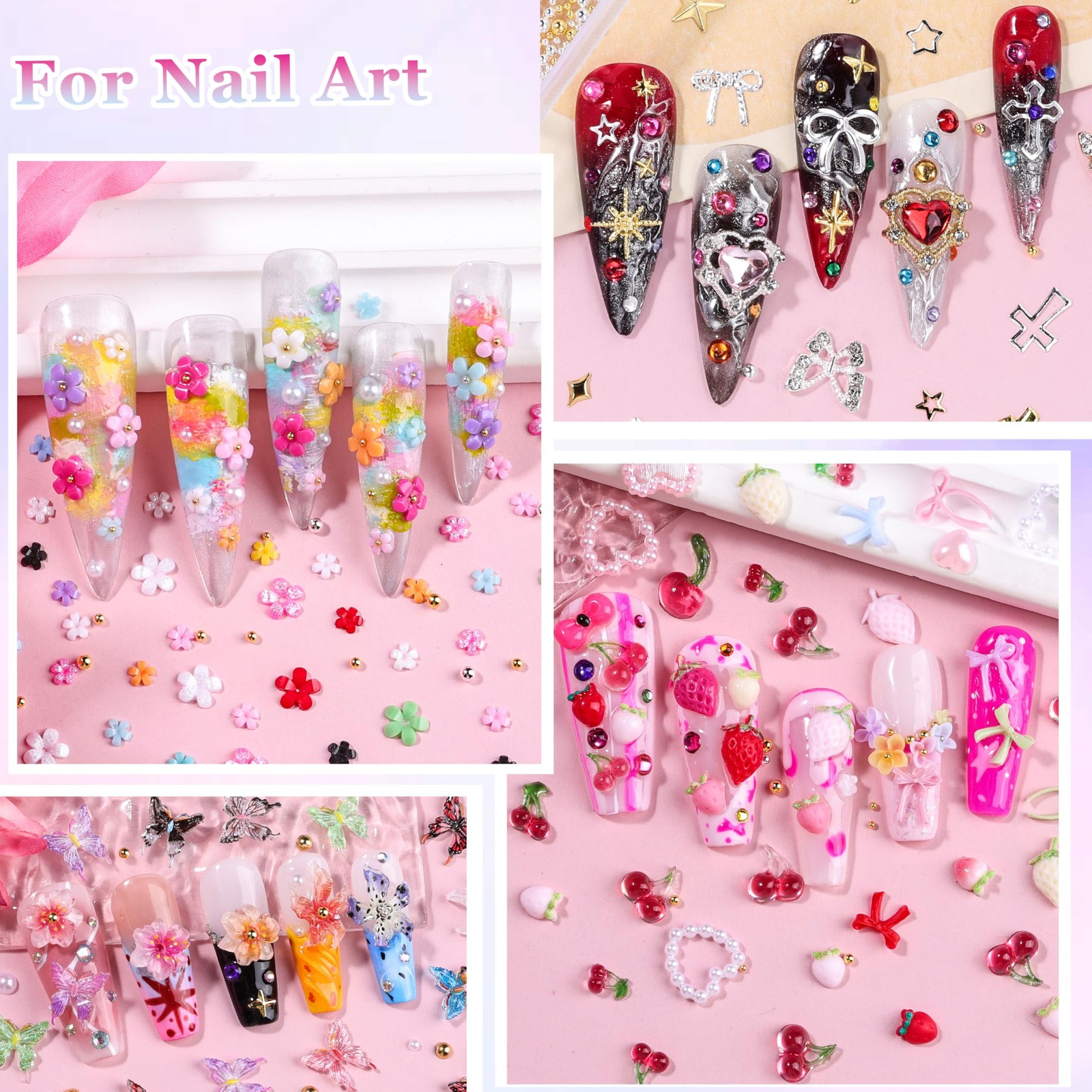 8000Pcs 3D Nail Charms and Nail Gems, Mixed Shapes and Colors Nail Charms Gol…