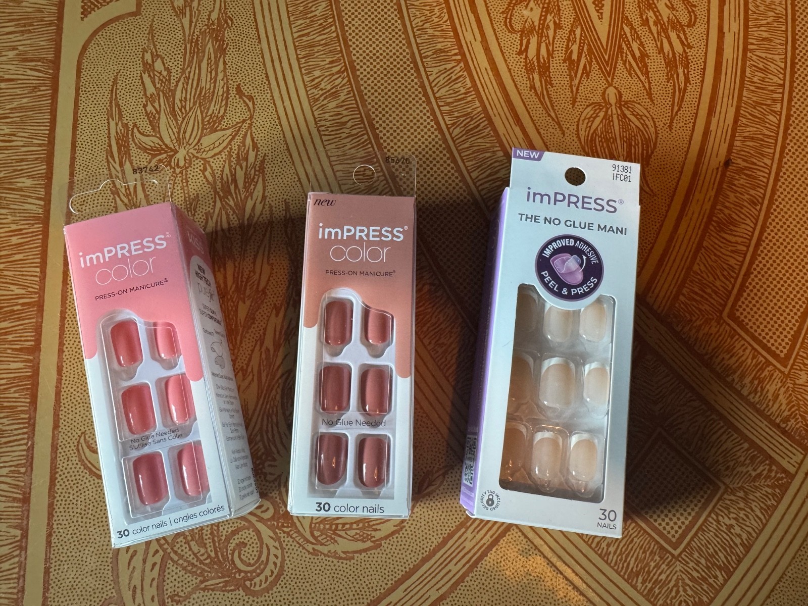 Impress Set Of 3 Bare No Glue Manicure- Taupe, Coral, French Manicure