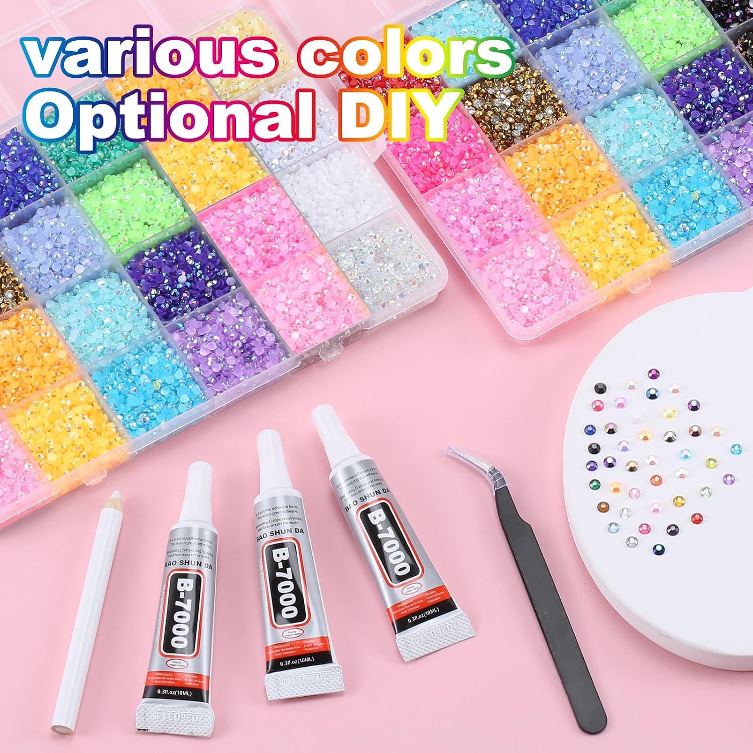 Vertdens 48 Colours 48000 Pieces 3mm Bedazzling Kit, Flatback Rhinestones, Re…