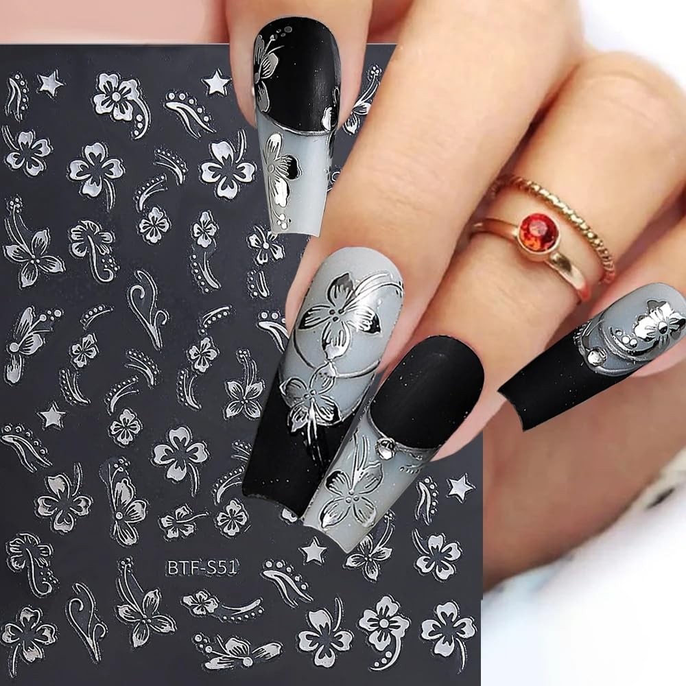 Flower Nail Stickers, Hibiscus Decals 3D Self-Adhesive