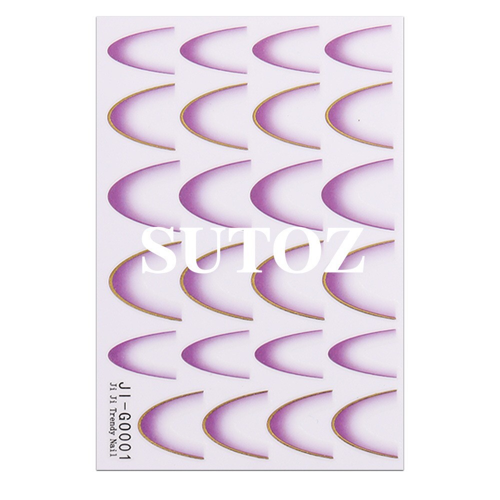 Gradient French Line Gold Stripe Nail Art Stickers Stencil Guides Manicure NH28