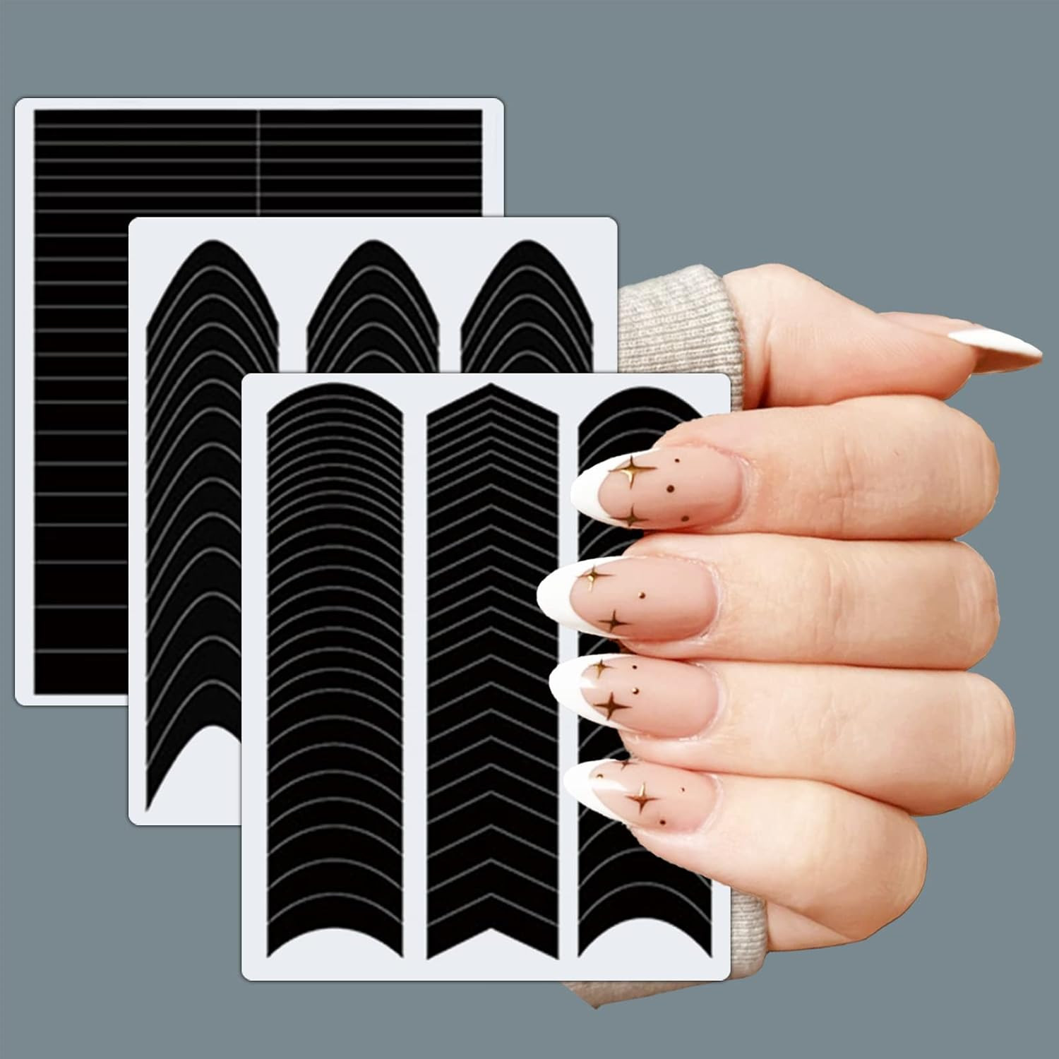 36 Sheets 1860 Pcs French Tip Nail Guides, Self-Adhesive French V-Shaped Moon Sh