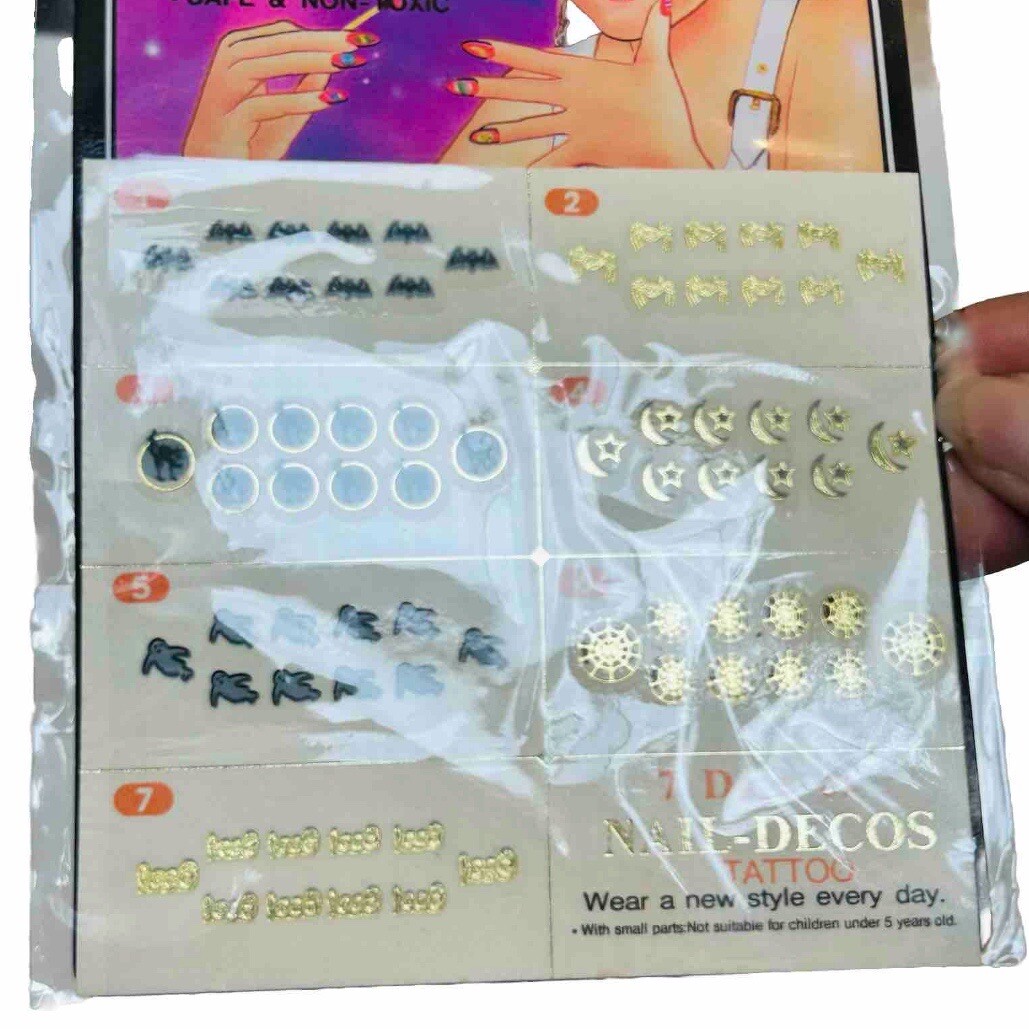 Vintage 90s Y2K Nail Decos Nail Art Tattoos Halloween Black Gold Cats Bats Moon