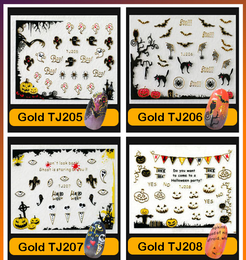 Halloween ! Nail Art Stickers Self-adhesive 3D Metallic Bat Witch Pumpkin Cat