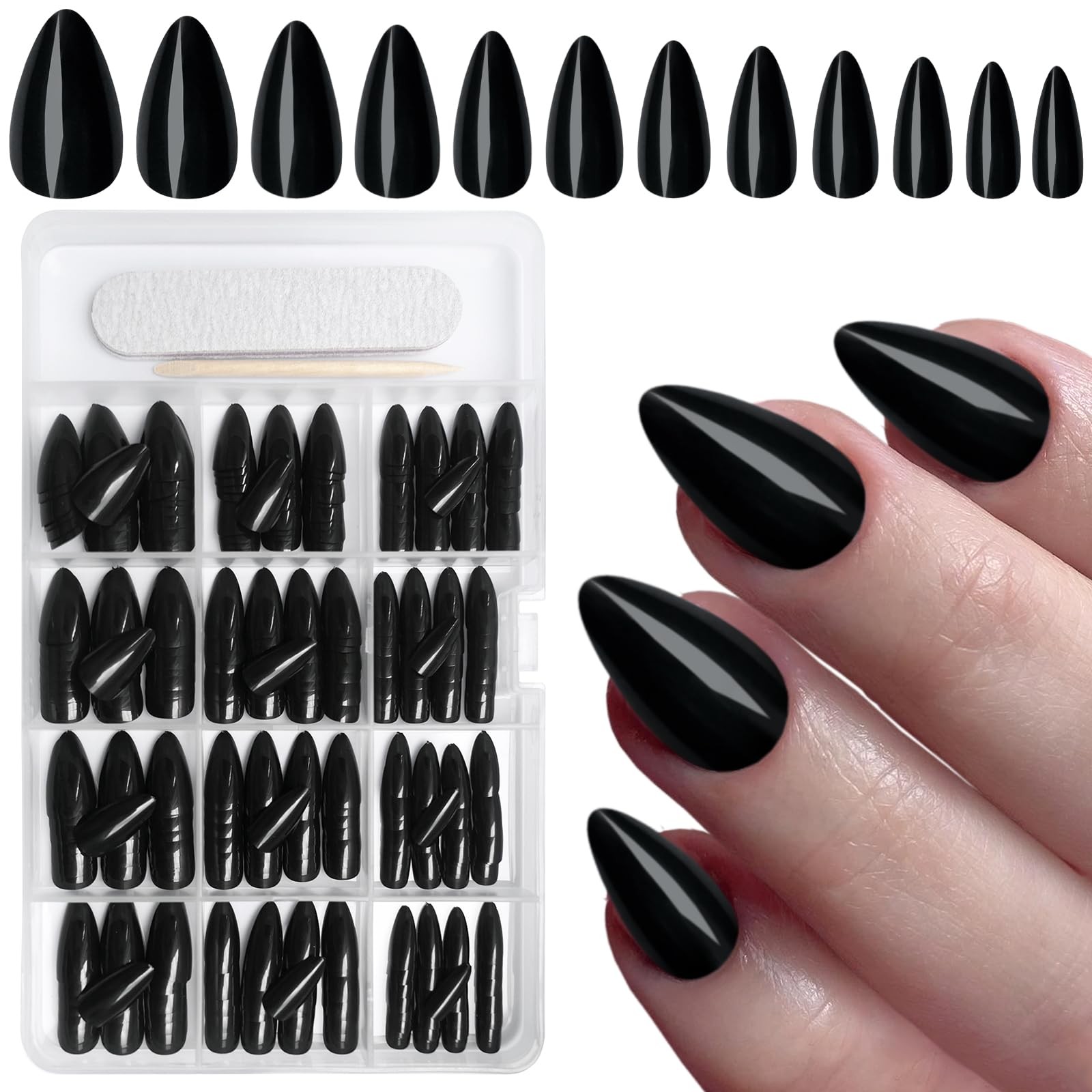 360pcs Almond Press on Nails Short Fake Nails Short Almond Nails Press Black