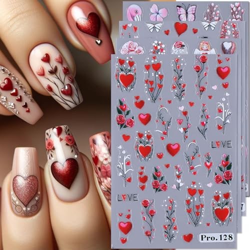 Valentine’s Day Nail Art Stickers 5D Embossed Love Heart Valentine Desgin C