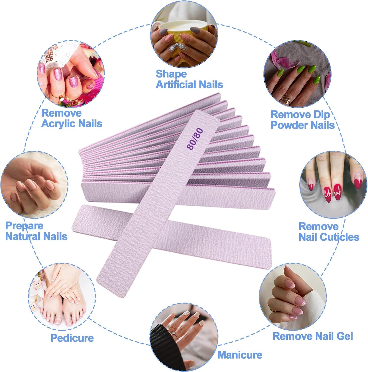 80/80 Grit Nail Files, Emery Boards Nail File for Acrylic and l Nails,