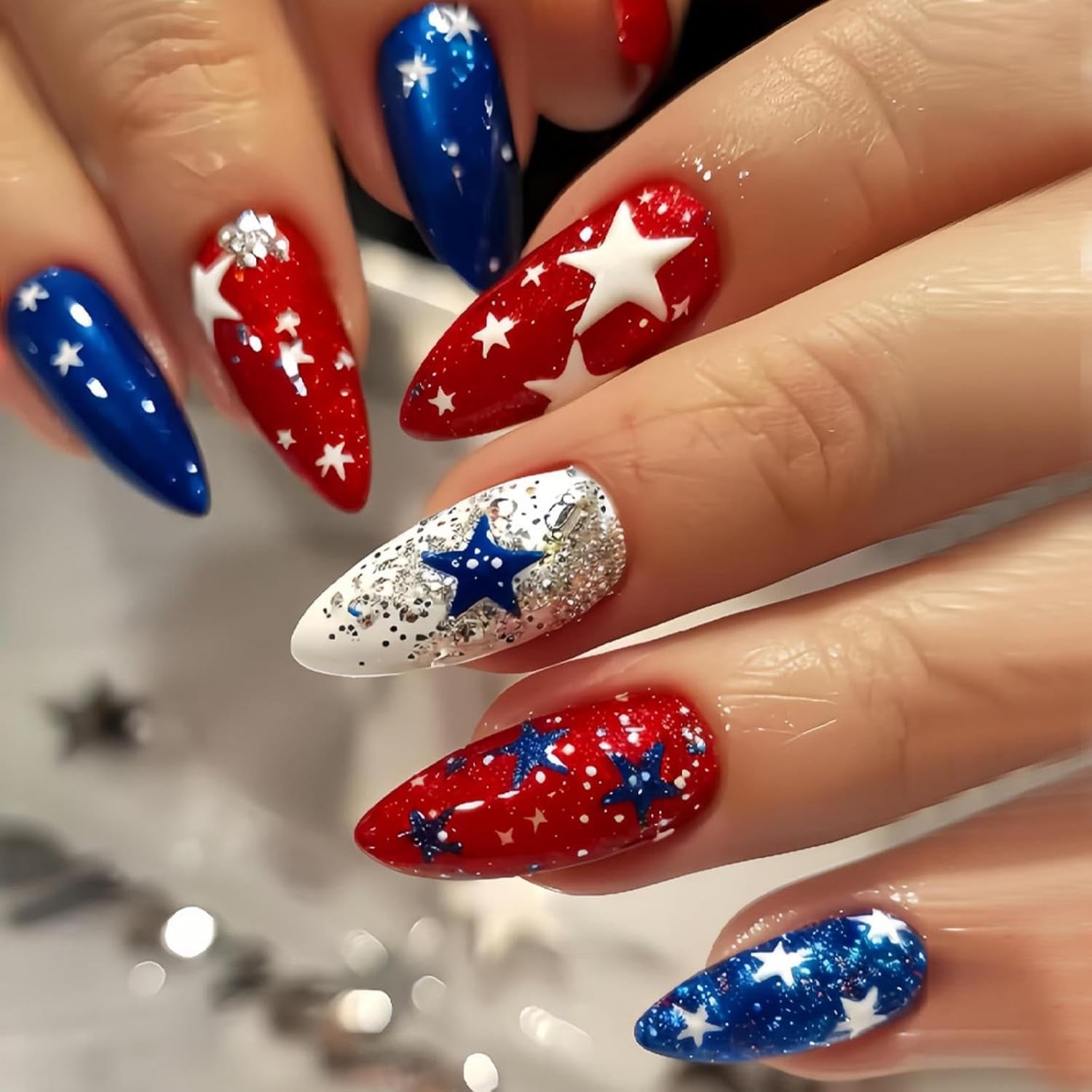 4 Assorted Press on Nails Colorful Glossy Finish Acrylic Nails 24pcs each