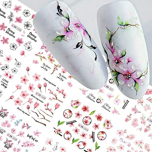 Pink Flower Nail Art Sticker Sakura Water Transfer Nail Stcikers Decal Nail