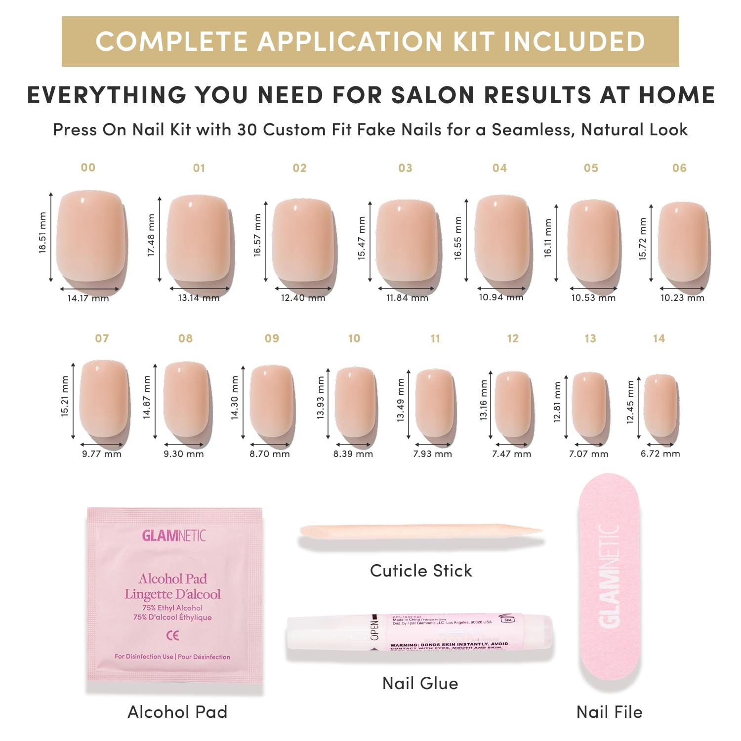 Glamnetic Short Squoval Press On Nails – 30 Pc Glossy Fake Nail Kit