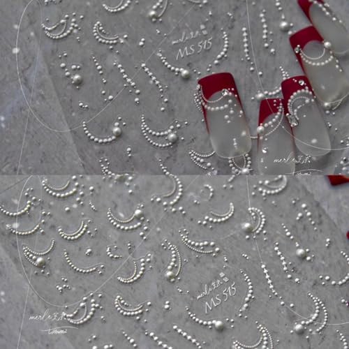 White Pearl Chain Nail Art Stickers Decals 5D Embossed Nail white peral chains