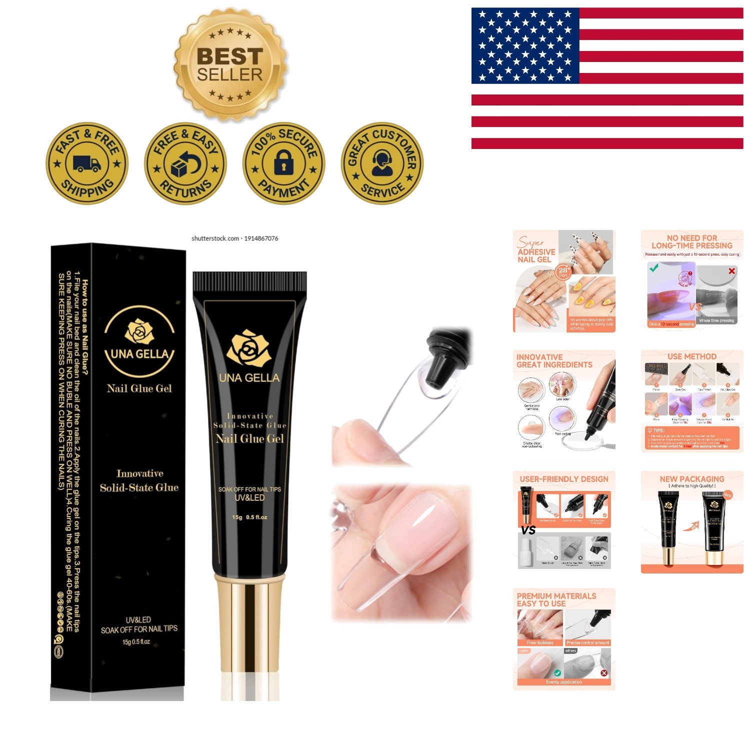 15ml Nail Glue Gel for Acrylic & Soft Gel Tips – Harmless, Quick Curing Formula