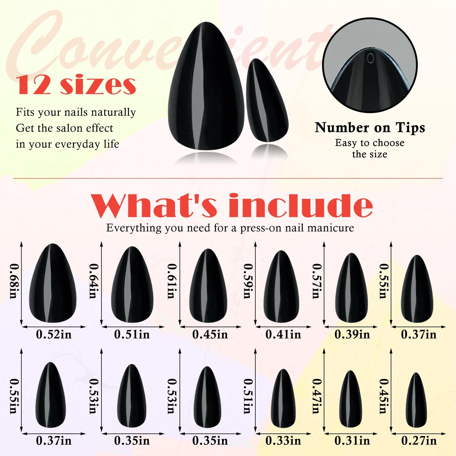 360pcs Almond Press on Nails Short Fake Nails Short Almond Nails Press Black