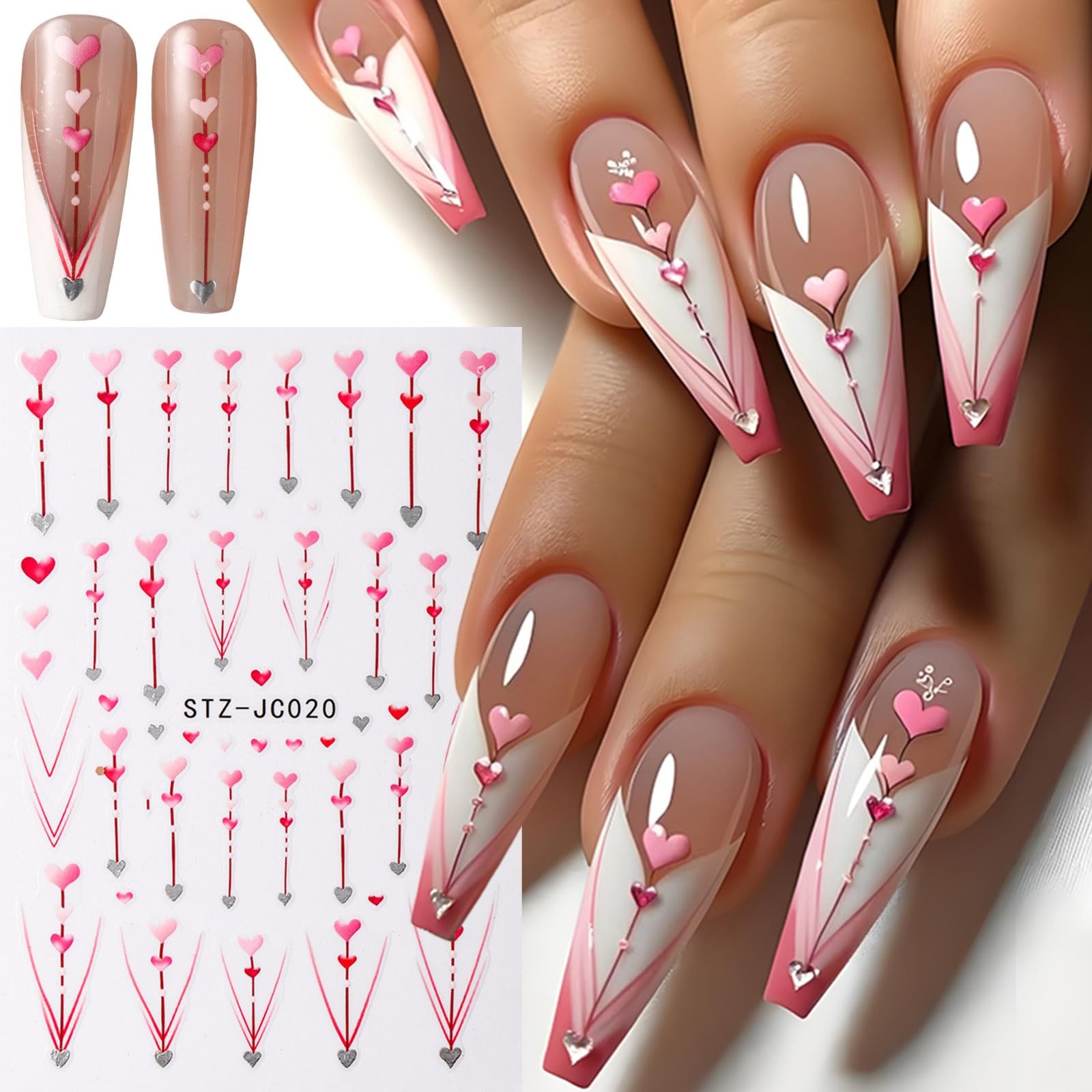 8pcs Mini Heart Nail Art Stickers with Golden Line, Valentine’s Day Romantic …