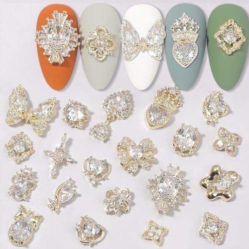 Nail Charms and Gems – Gold Copper Zircon, Multiple 20pieces Gold Nail Charms