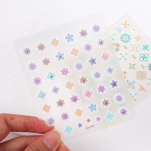 5D Embossed Nail Art Stickers, Bohemia Flower Rhinestone Retro Style 6