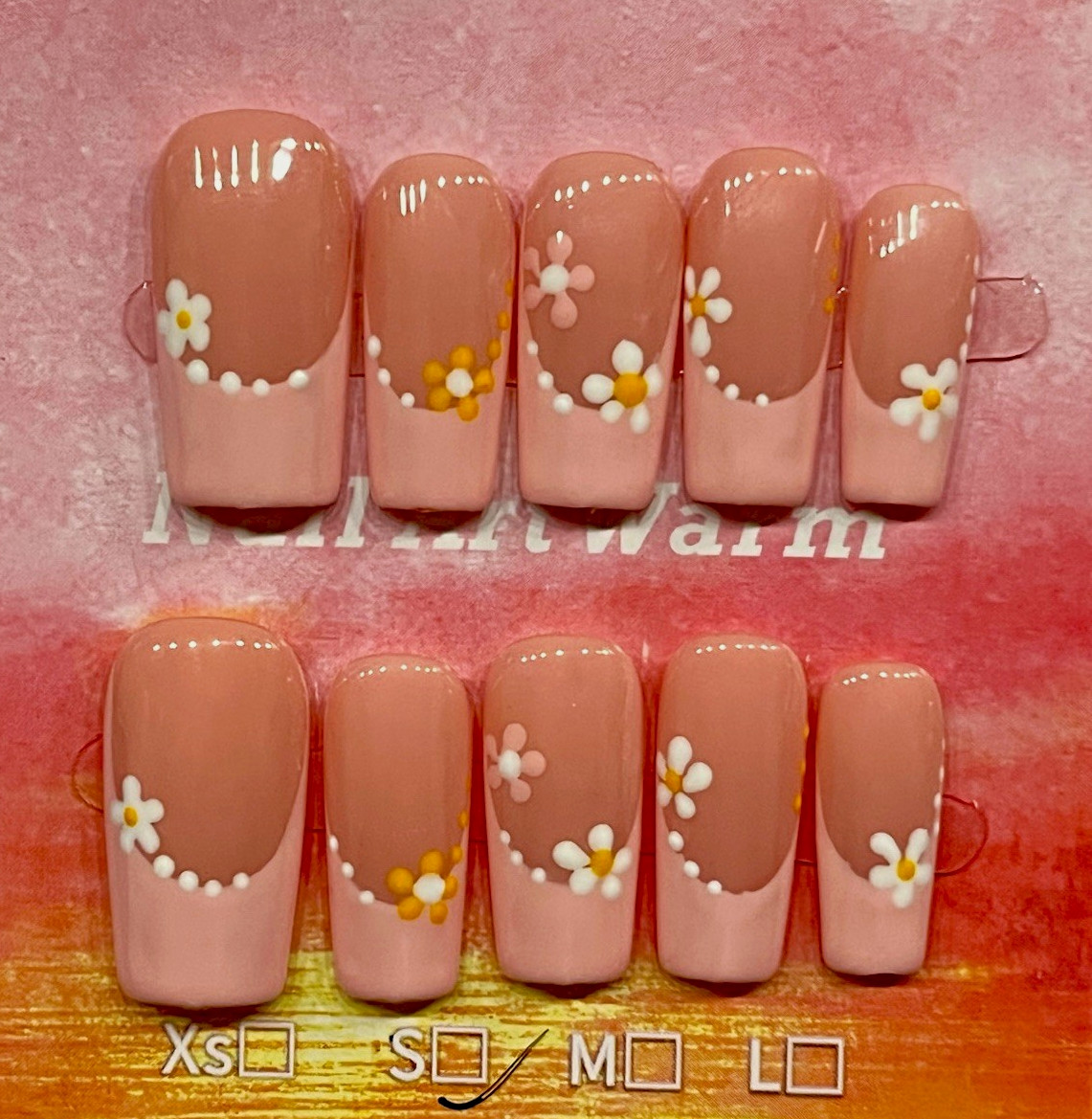 Long Pink French Tip, Acrylic Press ons, Full Set, Size SMALL ✨SEE DESCRIPTION✨