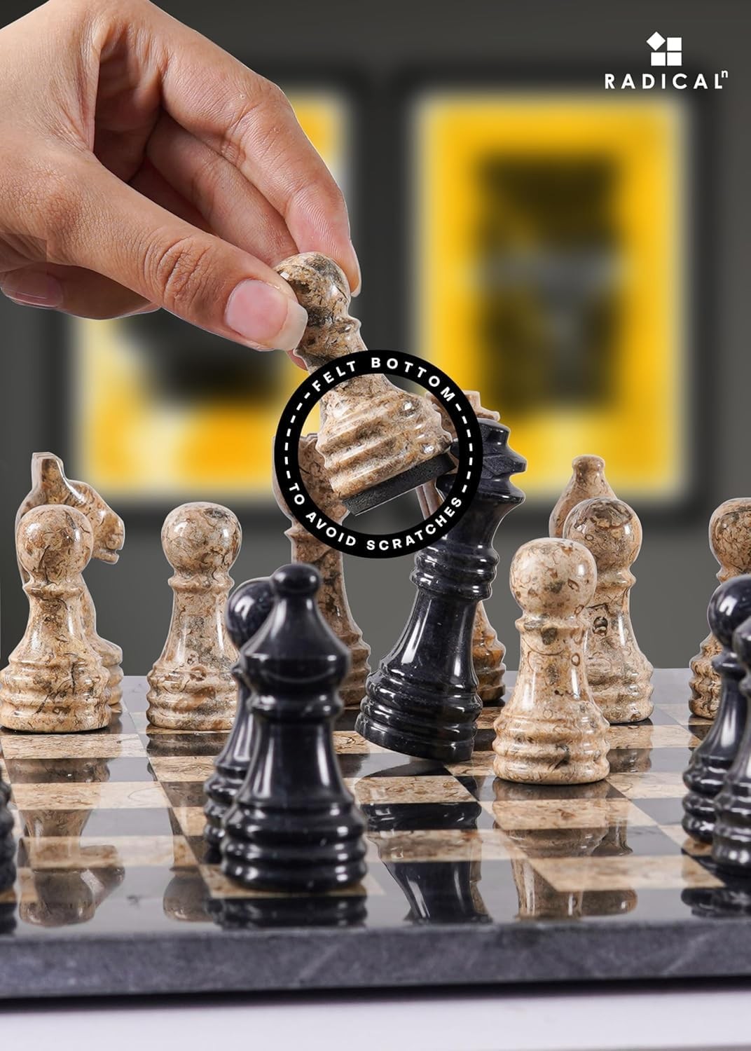 Radicaln Marble Chess Set 12” Inches Black and 12 inches, Coral