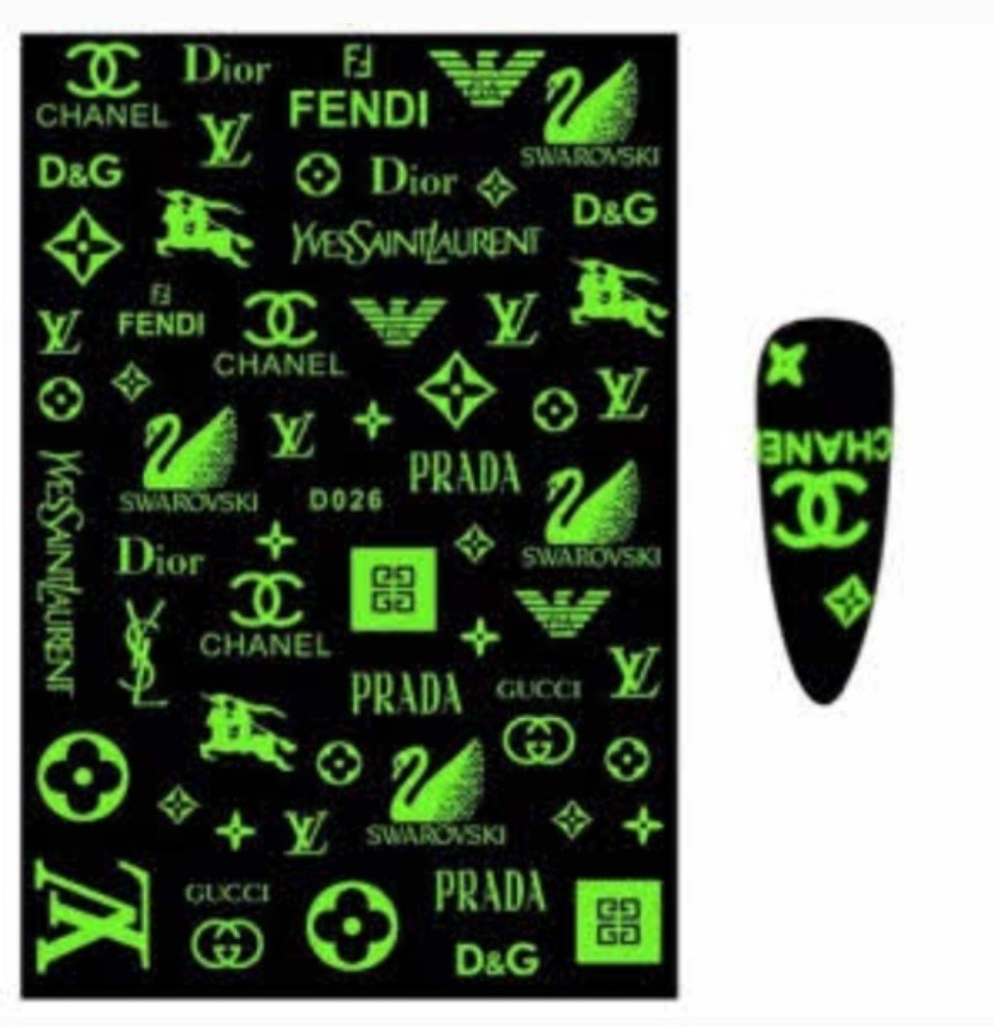 NWT NAIL ART DESIGN ONE SHEET SELF-SEAL STICKERS WHITE GLOW-IN-THE-DARK N°109!