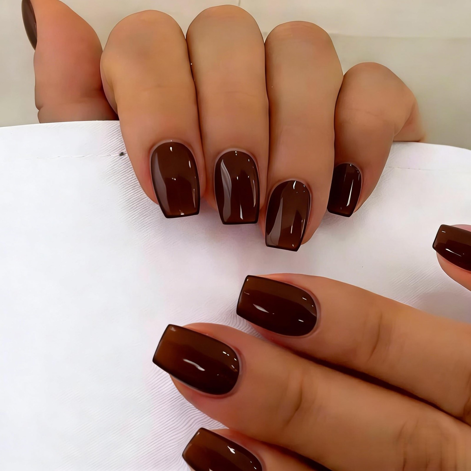 SXVME Brown Coffin Press On Nails Short