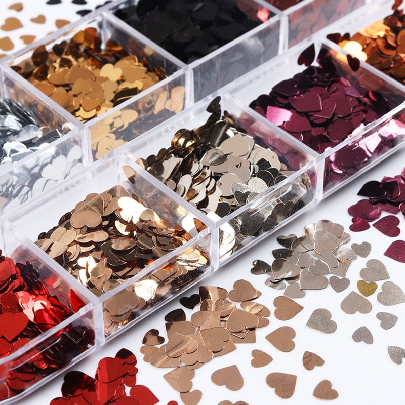 Metallic Love Heart Glitter Sequins Flakes Resin UV Epoxy Mold Fillings Decor