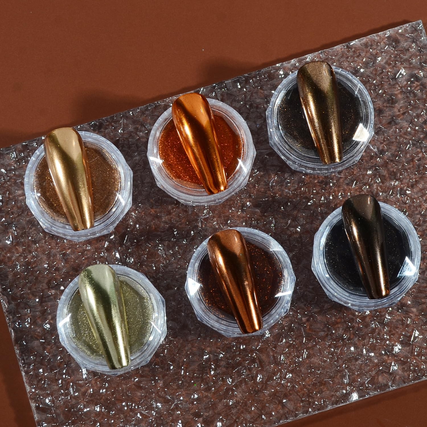 Chrome Nail Powder Set, 6 Maillard Colors Metallic Brown Chrome Nail Powder M…