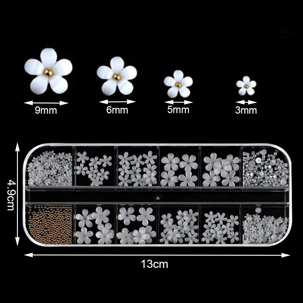 2 Sets 3D Acrylic Flowers Nail Embellishment Nail Decals Floral Pearl Steel Ball