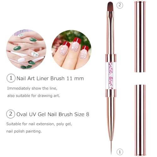 1Pcs Dual-ended Nail Design Brushes Rhinestone Handle Nail Art Liner Brush UV
