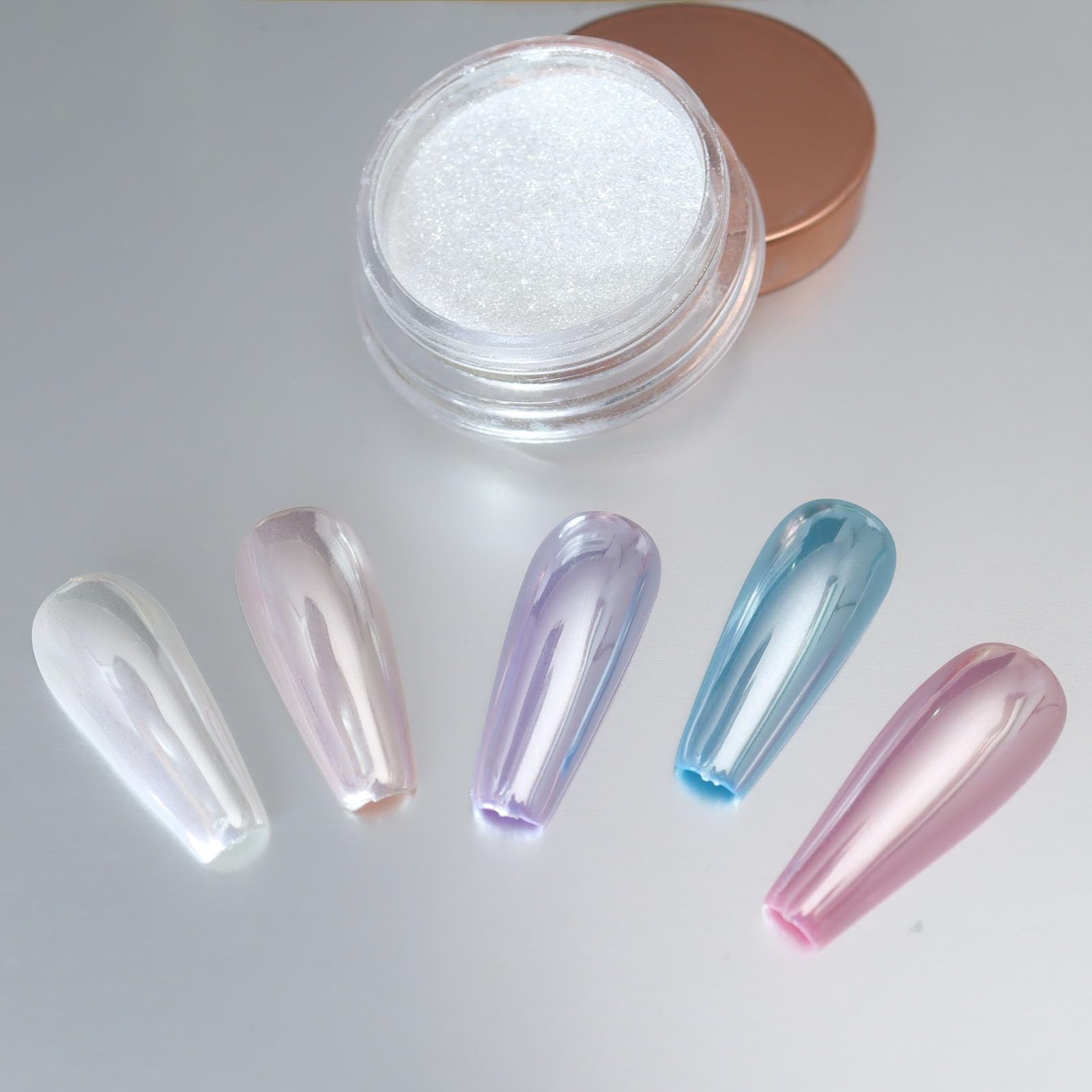 Unicorn Chrome Nail Powder, Aurora Mermaid Iridescent White Pearl Nail Chrome…