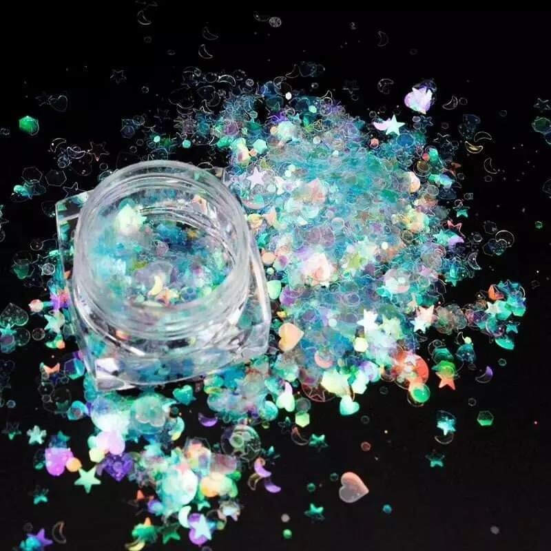 8 Colors/set Mix Star Heart Round Manicure Decor Chunky Stickers Nail Sequins