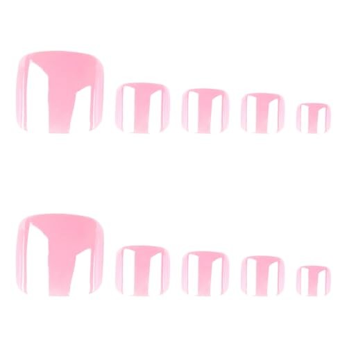 Pink Press on Toenails Chrome Fake Toenails Short Square Toe Nails style04