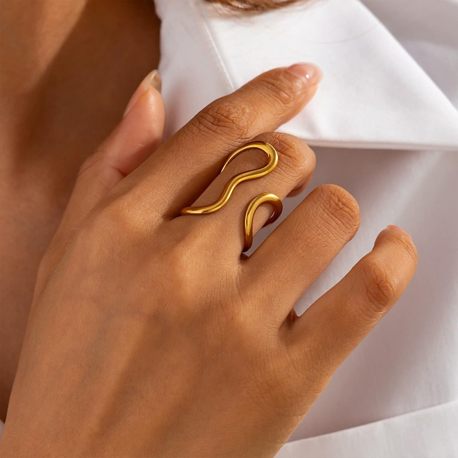 Otxas Chunky Gold Rings for Women Non Tarnish Adjustable Statement Rings Irre…