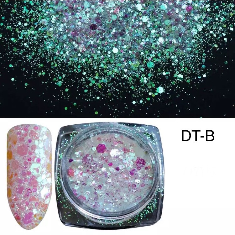 Unicorn Mermaid PIXEL NAIL SEQUINS CHUNKY GLITTER POWDER Effect AB Mix Sizes