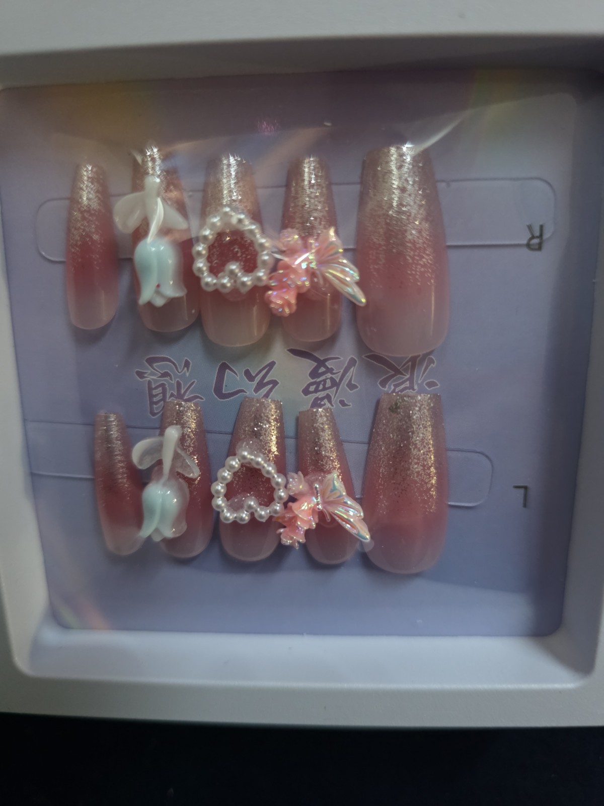 Romantic Fantasy Press On Nails Lot 6 Luxury 3D Bow Flower Pearl Nail Kit Set 2