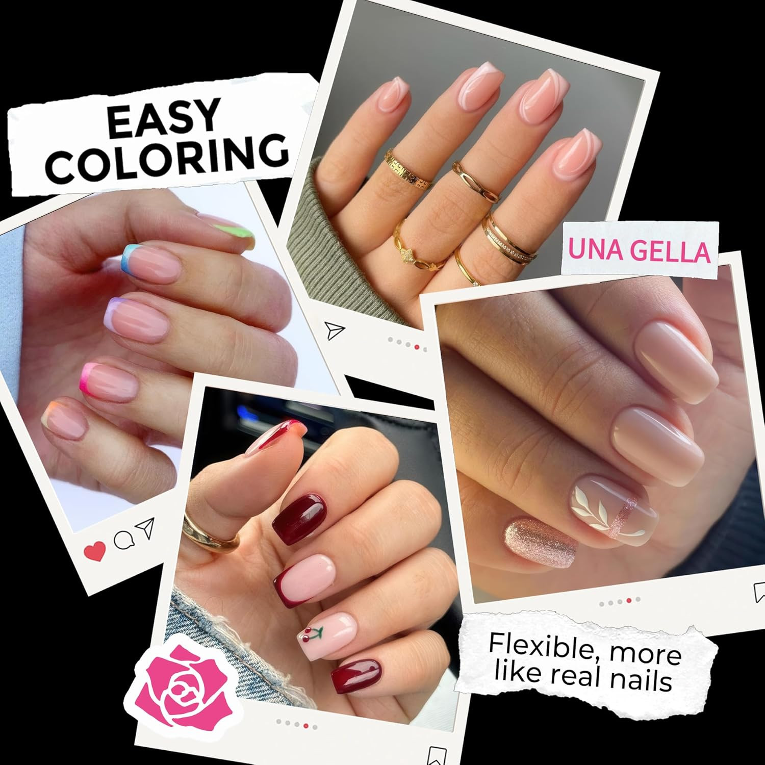 UNA GELLA Short Square Gel Nail Tips 216Pcs Short Square Press on Nails Pre-Shap