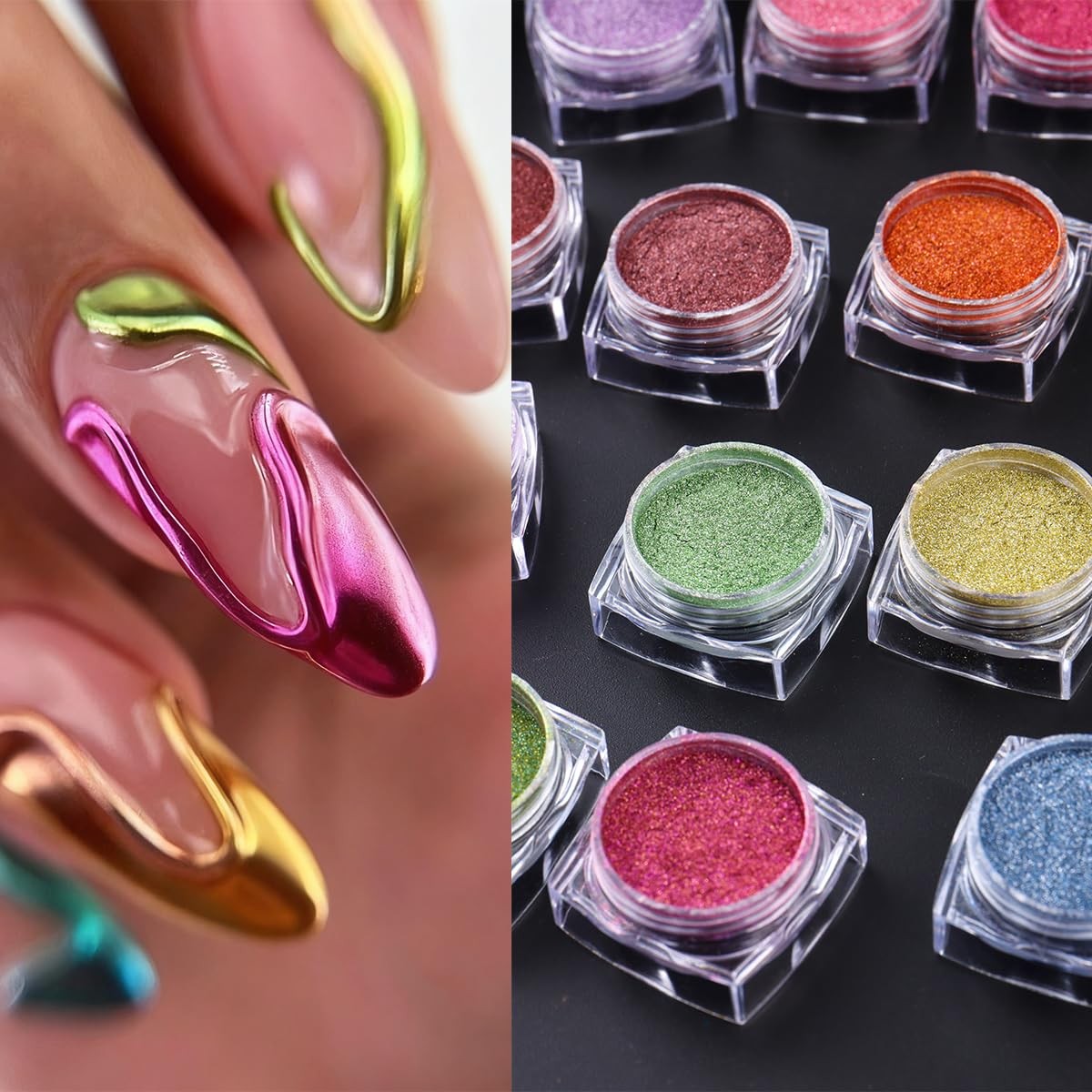 40 Colors Metallic Mirror Chrome Nail Powder Set, Professional Metallic Mirro…