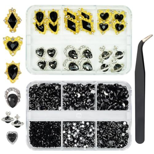 24pcs Black Luxury Nail Charms +2000pcs 2 Box Luxury Style Nail Charms – Black