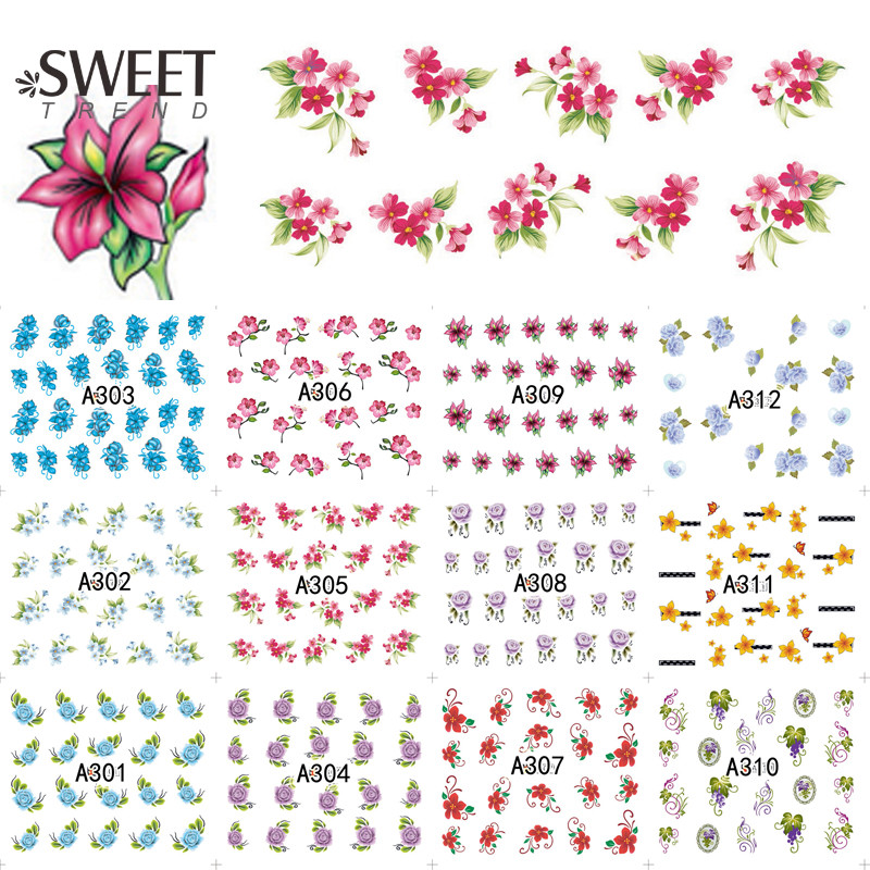 Nail Art Water Transfer Sticker Cute Lace Flower Butterfly Rose Bow Decal Manicu