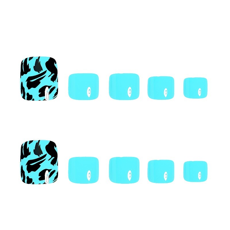 48pcs-Bright Blue Leopard Print Fake Toenails, Glossy Short Square Press on Tips