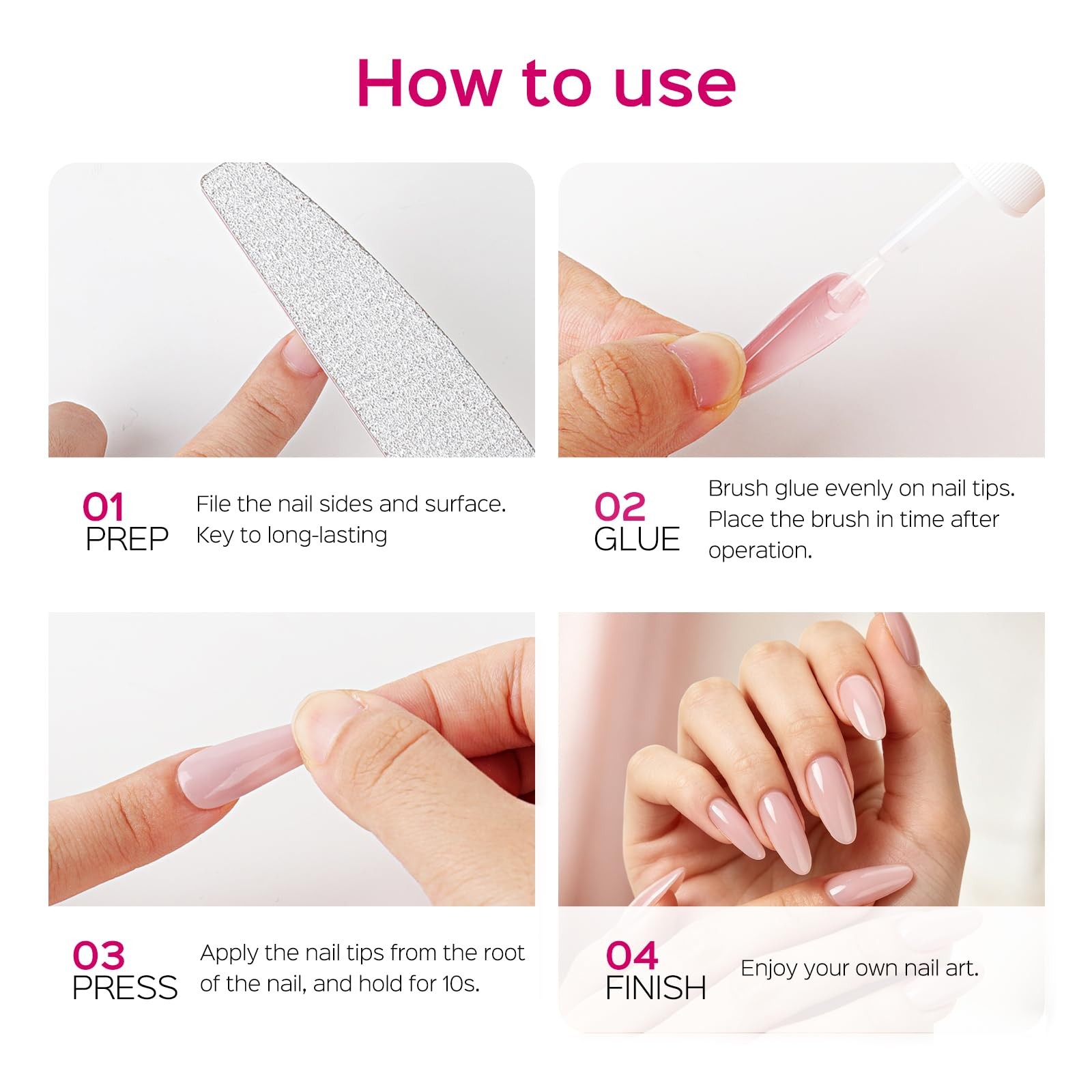 Super Strong Nail Glue for Press Ons & Nail Tips, 4 Tubes