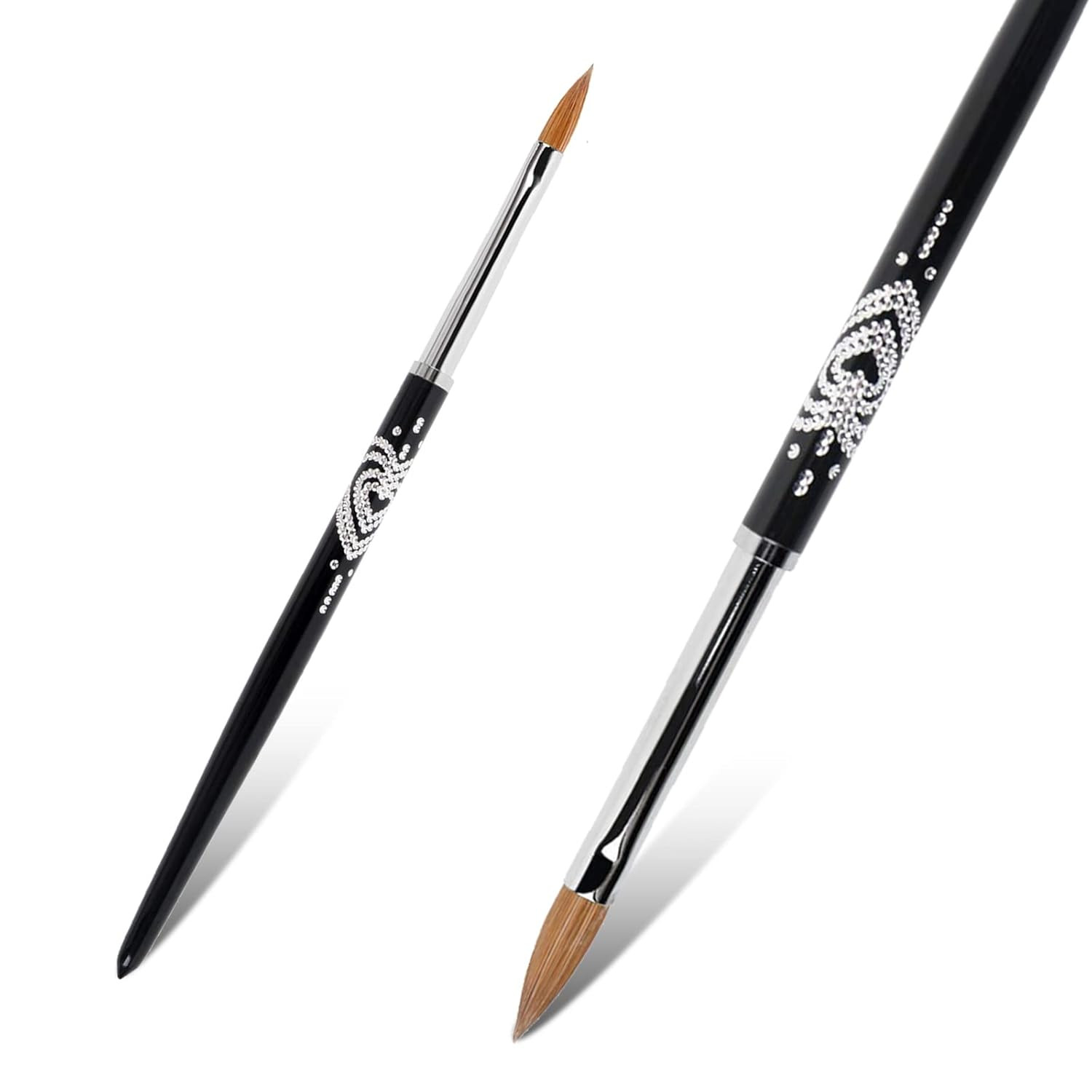 Kolinsky Acrylic Nail Art Brush #4, Wooden Handle,Pro 3D Nail Brush w/Rhinestone