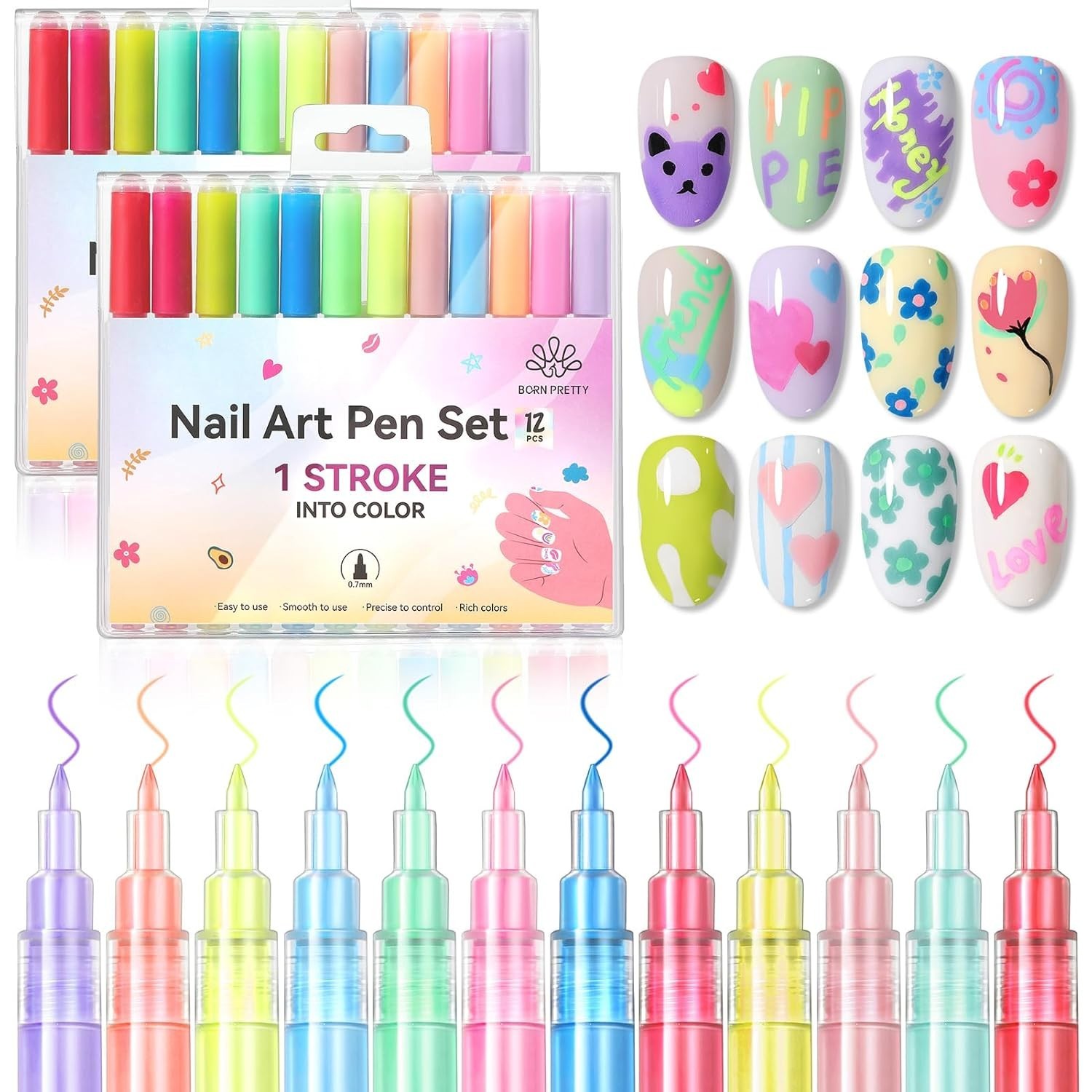 Quick Dry 12 Colors Neon Nail Art Pens – Fun Acrylic Markers for Creative Nails