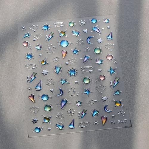 Star Nail Stickers for Nail Art 5D Embossed Blue Nail Art Stickers Aurora Star